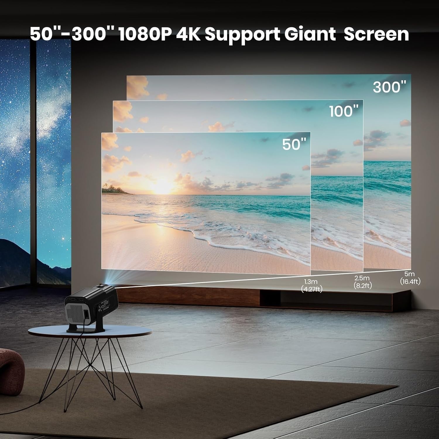 Smart 1080P Projector 4K WiFi Bluetooth Netflix YouTube 320 ANSI