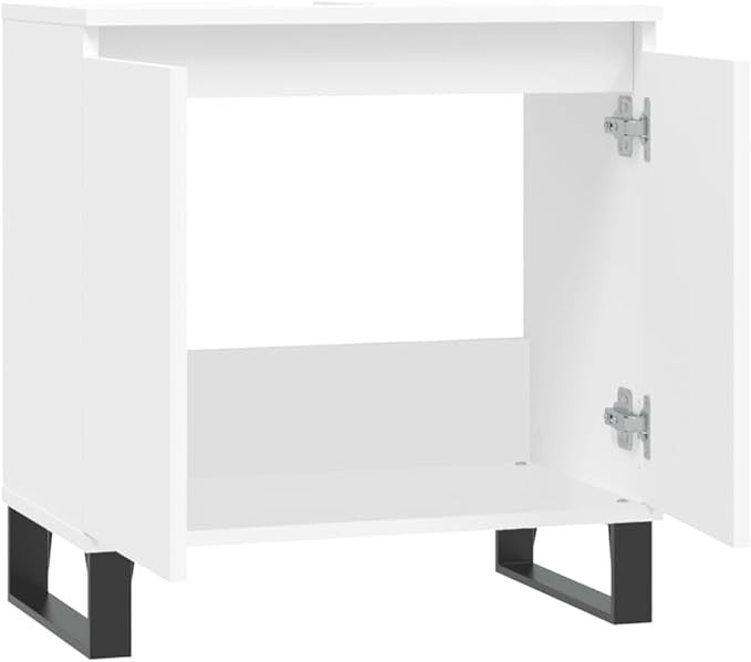 White Under Sink Bathroom Cabinet 58cm Modern Vanity Unit with Doors & Metal Leg