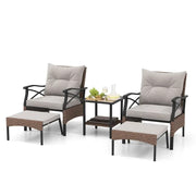 5PC Rattan Patio Furniture Set Chairs Ottomans Table Cushions Garden