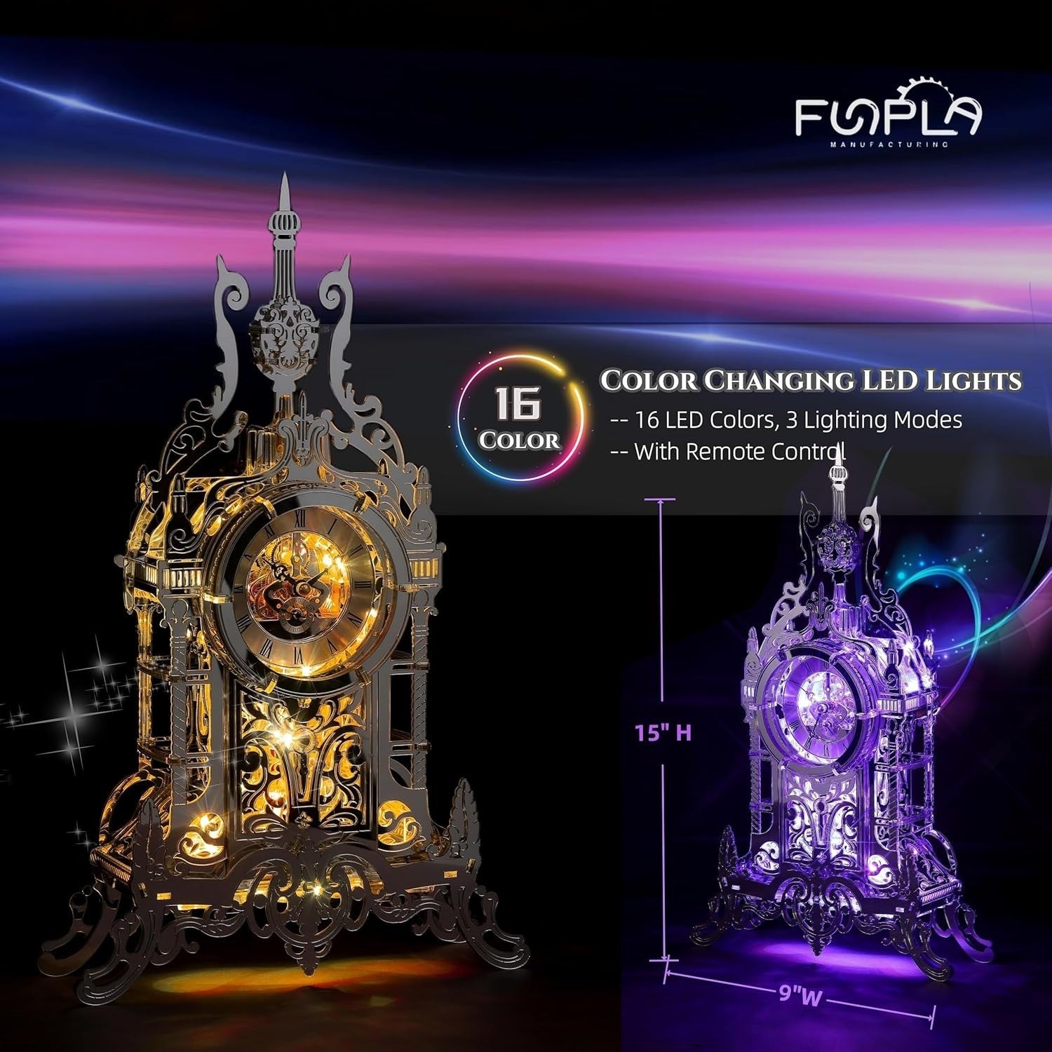 LED 3D Tower Clock Puzzle with Color-Changing Lights, DIY Decor Gift
