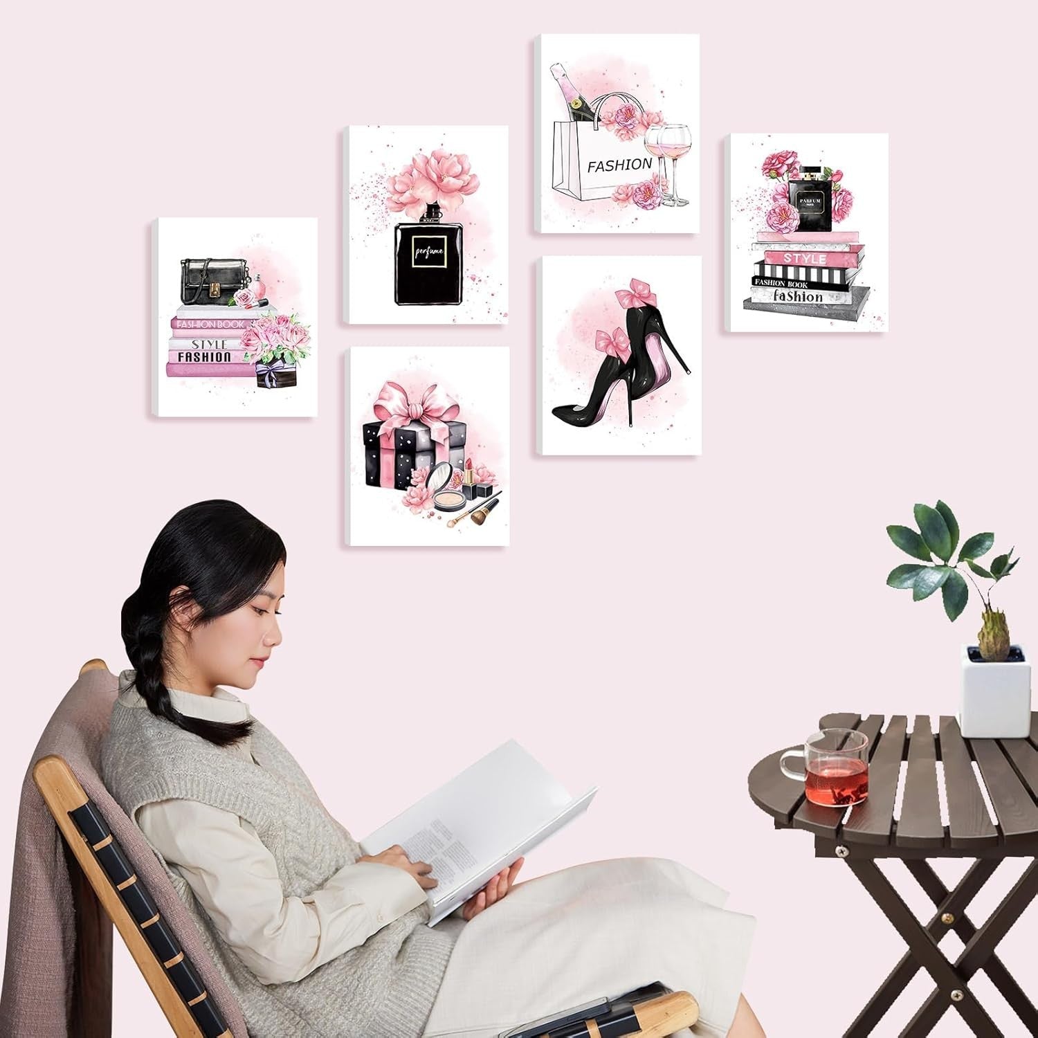 Makeup Fashion Wall Art Set of 6 Framed Girls Bedroom 25x20cm