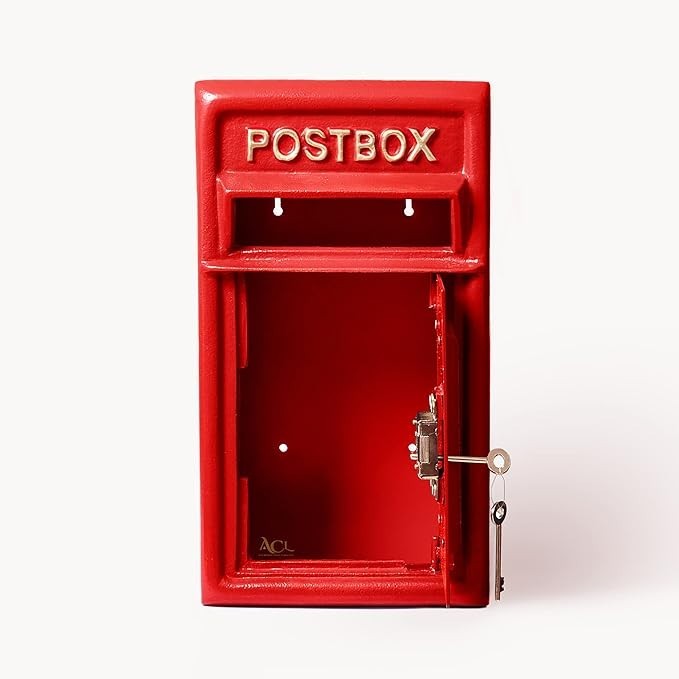 Lockable Cast Iron Wall Post Box Red | Weatherproof Mailbox | Heavy Duty 44x17cm