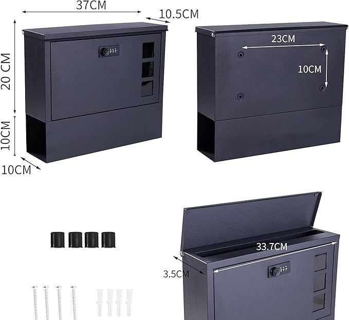 Wall Mounted Waterproof Letter Box with Lock Secure Mailbox Modern Design