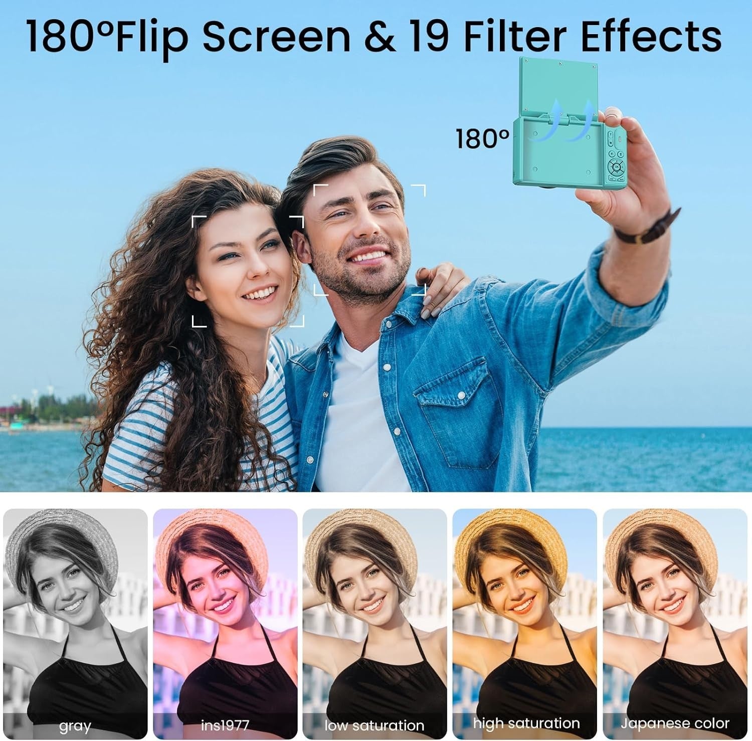 5K 75MP Digital Camera WiFi Vlogging Camera Flip Screen Blue Kit