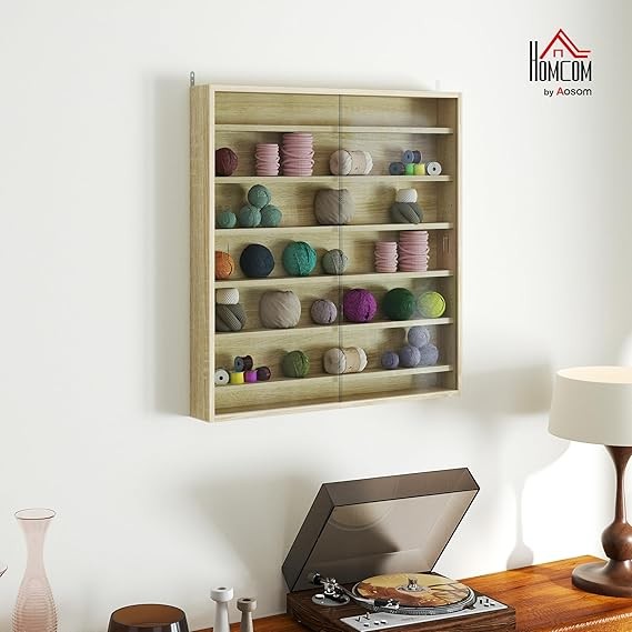 Modern 7-Tier Wall Display Cabinet with Glass Doors & Adjustable Shelves 83x80cm