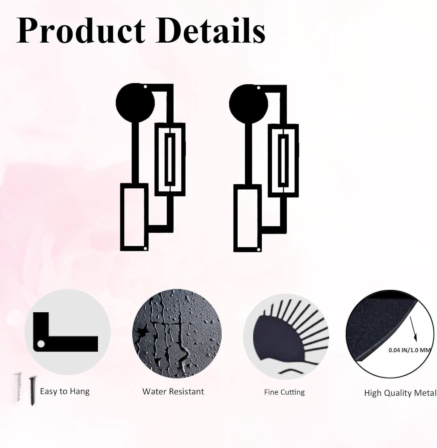 Black Abstract Metal Wall Art Set of 2 3D Geometric Decor