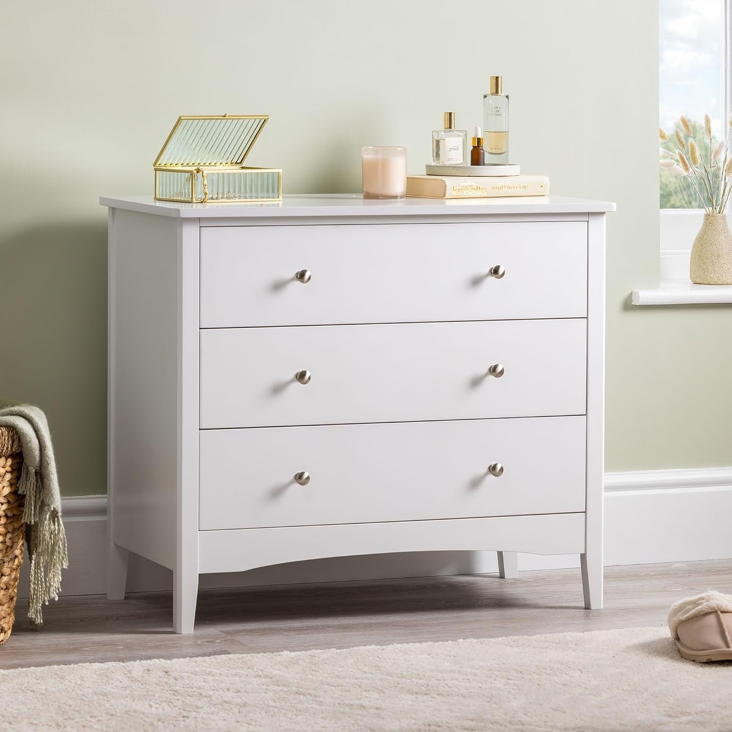 Modern White 3 Drawer Chest, MDF Storage Unit, Chrome Handles, 80cm Wide