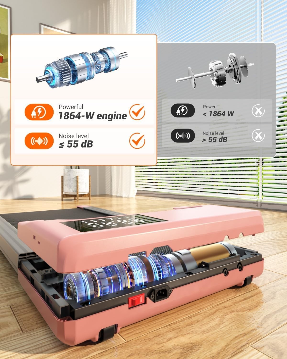 Compact Under Desk Treadmill – Quiet, Shock-Absorbing, App-Controlled, Portable