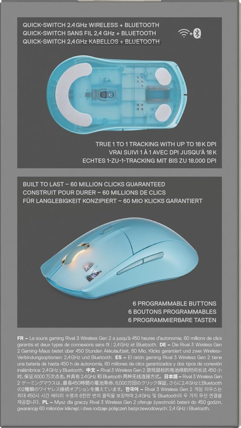 Wireless Gaming Mouse 18000 DPI Bluetooth 2.4GHz 60M Click Aqua