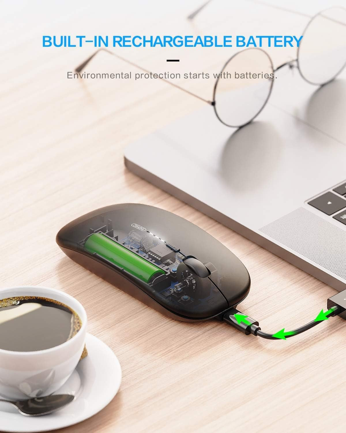 Slim Rechargeable Wireless Mouse Silent Click 2.4G USB Portable Laptop PC