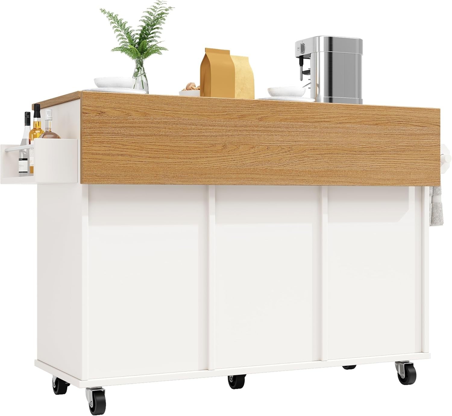 Kitchen Island Trolley on Wheels Expandable Worktop Drawer Storage White