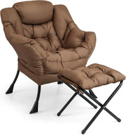 Fabric Lounge Armchair with Footstool Comfy Reading Chair Coffee