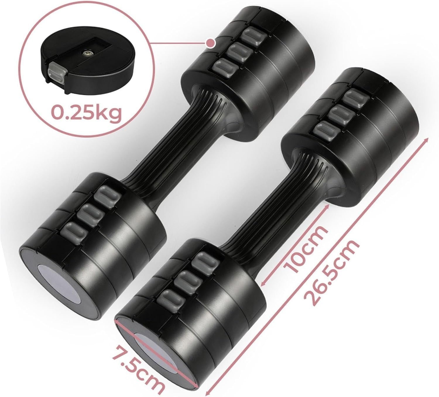 5kg Quick Adjust Dumbbells Pair Non Slip Hand Weights Home Workout