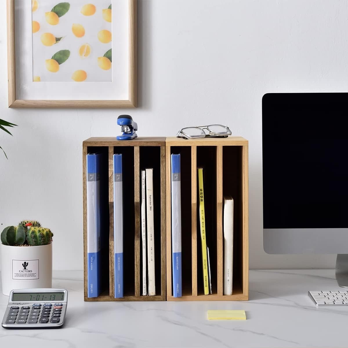 Wooden Desk Organizer 3 Compartment Tray Desktop Storage Holder Dark Brown