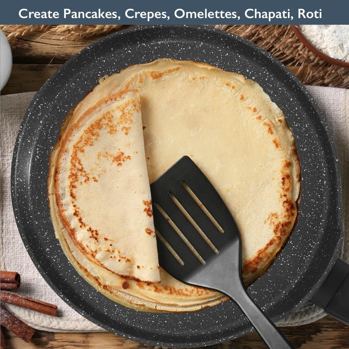 26cm Black Non-Stick Pancake Pan for Crepe, Omelette Frying Pan Induction Safe