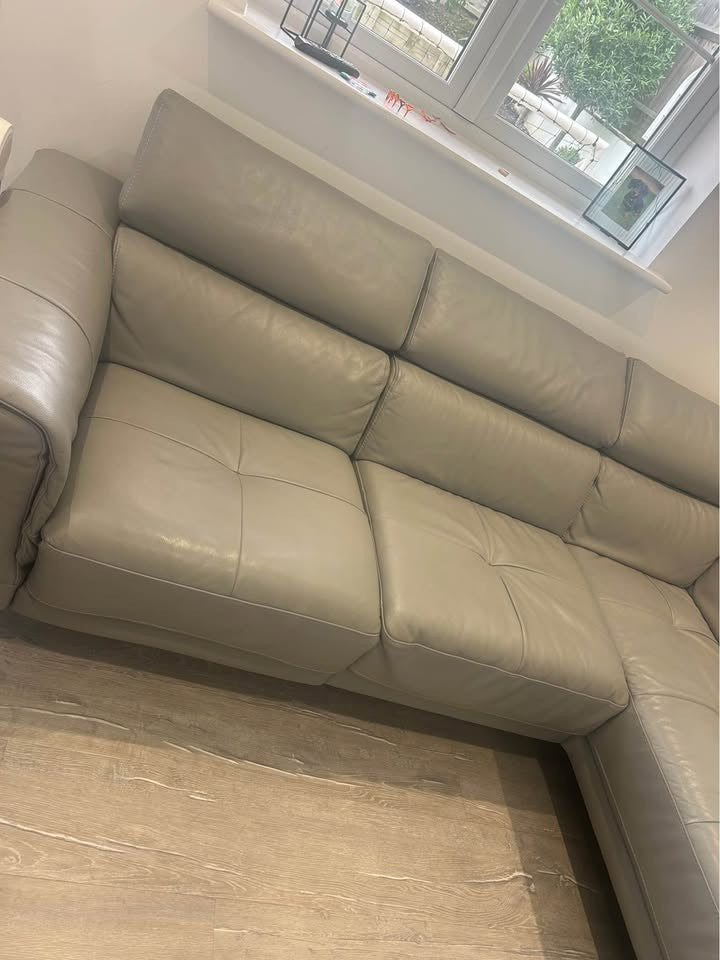 Light Grey Luxe Recline Leather Corner Sofa (PTP)