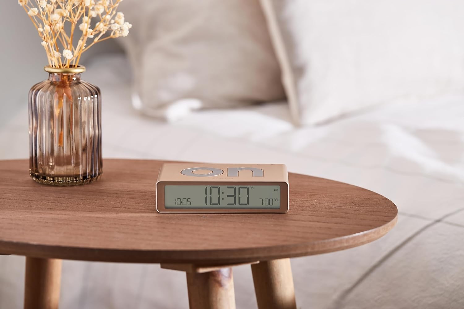Flip Digital Alarm Clock Reversible On Off Touch Snooze Rechargeable Gold