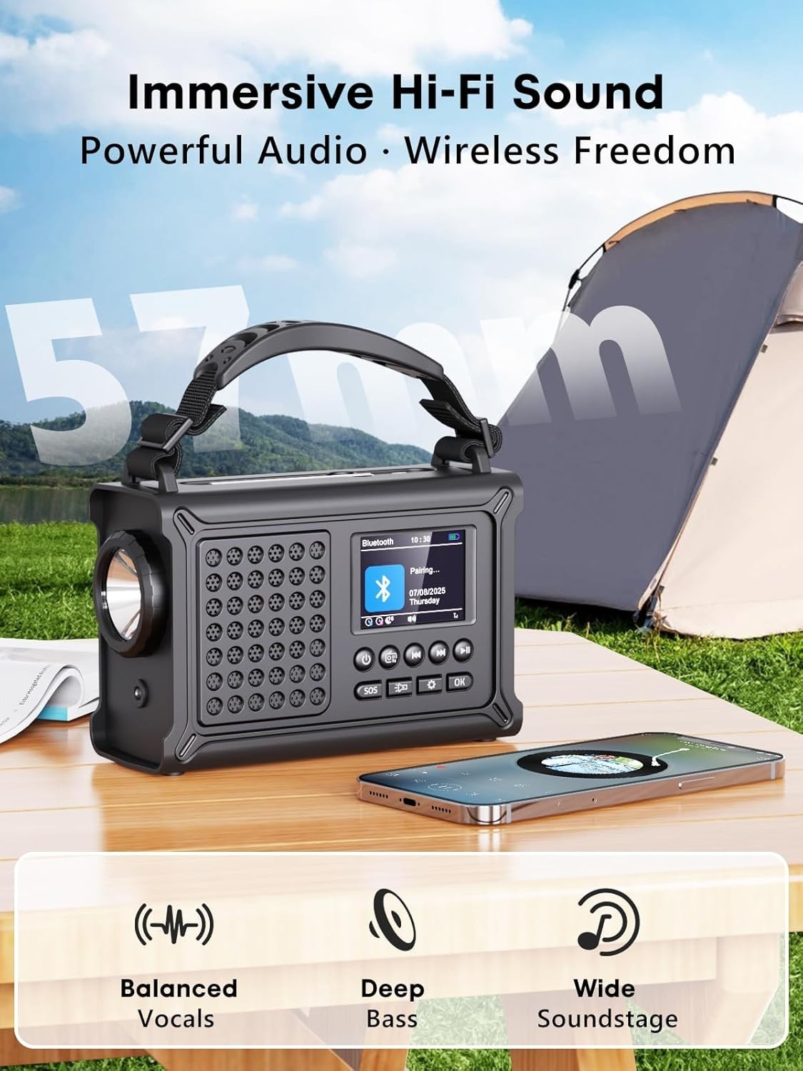 Emergency Wind-Up Solar DAB+/FM Radio with Bluetooth, Torch & 12000mAh