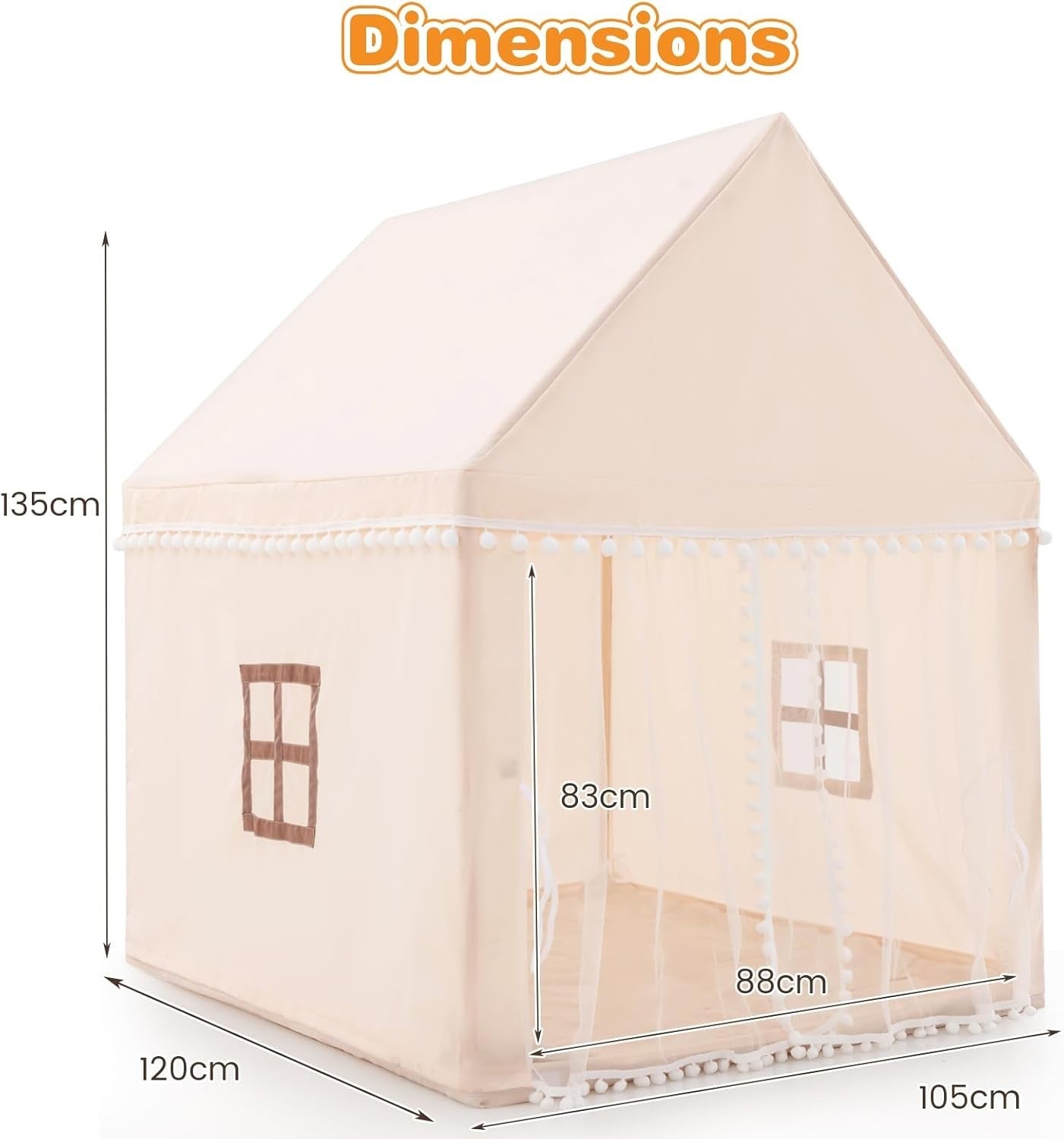 Large Wooden Kids Play Tent Indoor Outdoor Castle w Washable Mat