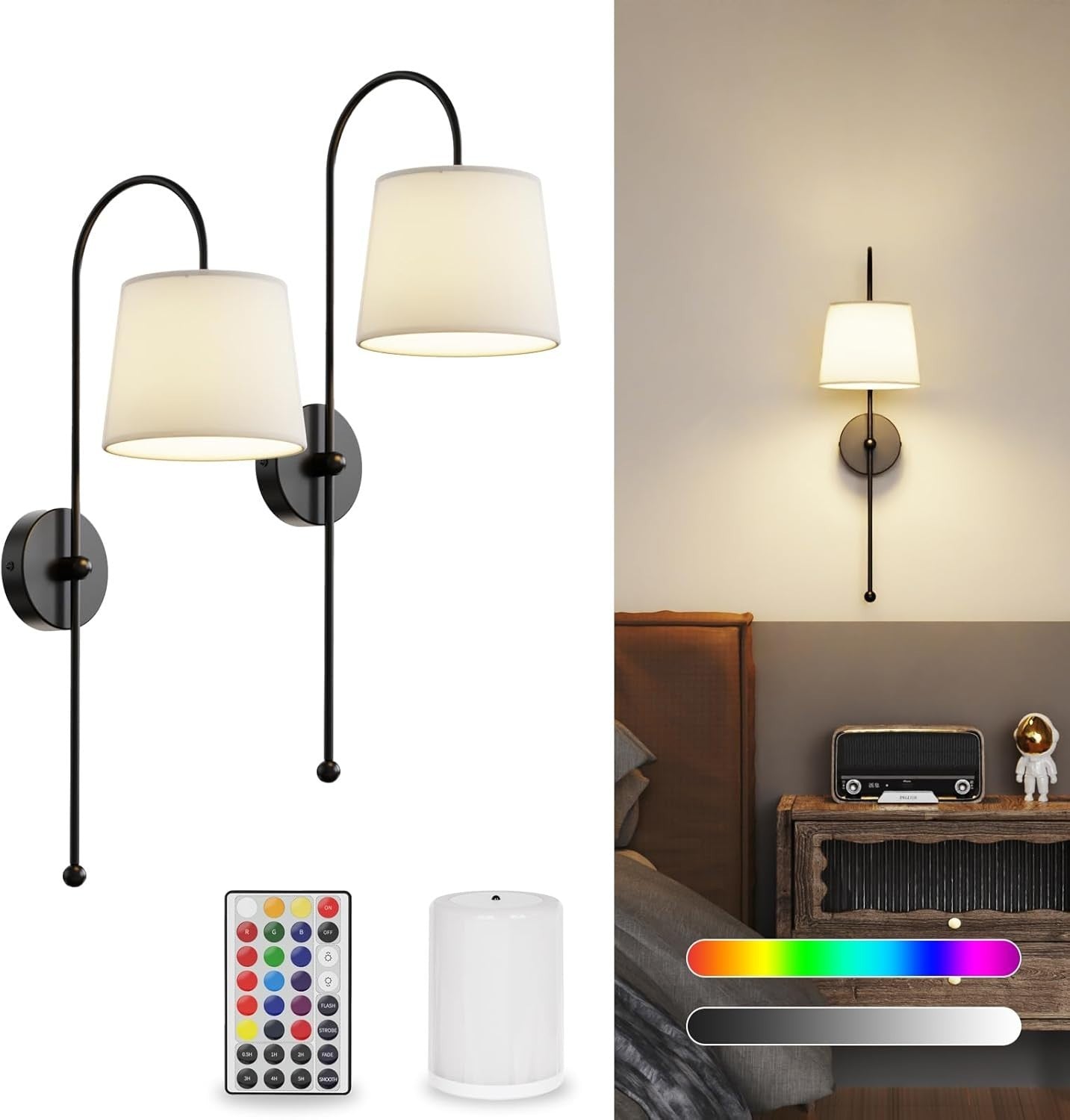 Wireless Wall Lights Rechargeable LED Dimmable Remote Control Sconce Light