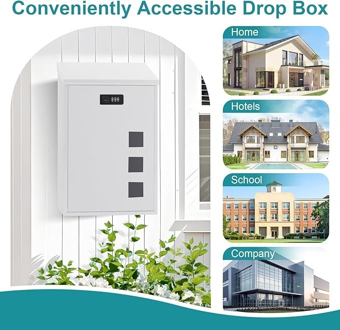 Wall Mounted Steel Mailbox Lockable Combination Weatherproof Post Box
