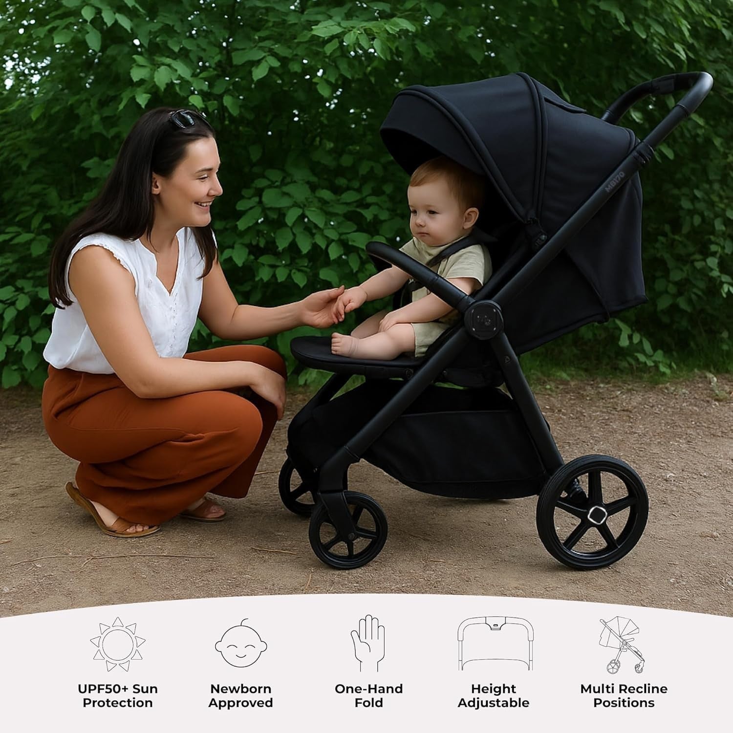 Compact Baby Pushchair Stroller From Birth to 22kg Foldable Black