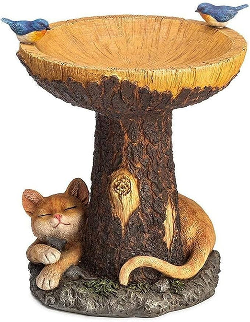 Animal Tree Bird Bath Feeder – Polyresin Cat & Bird Garden Ornament Statue