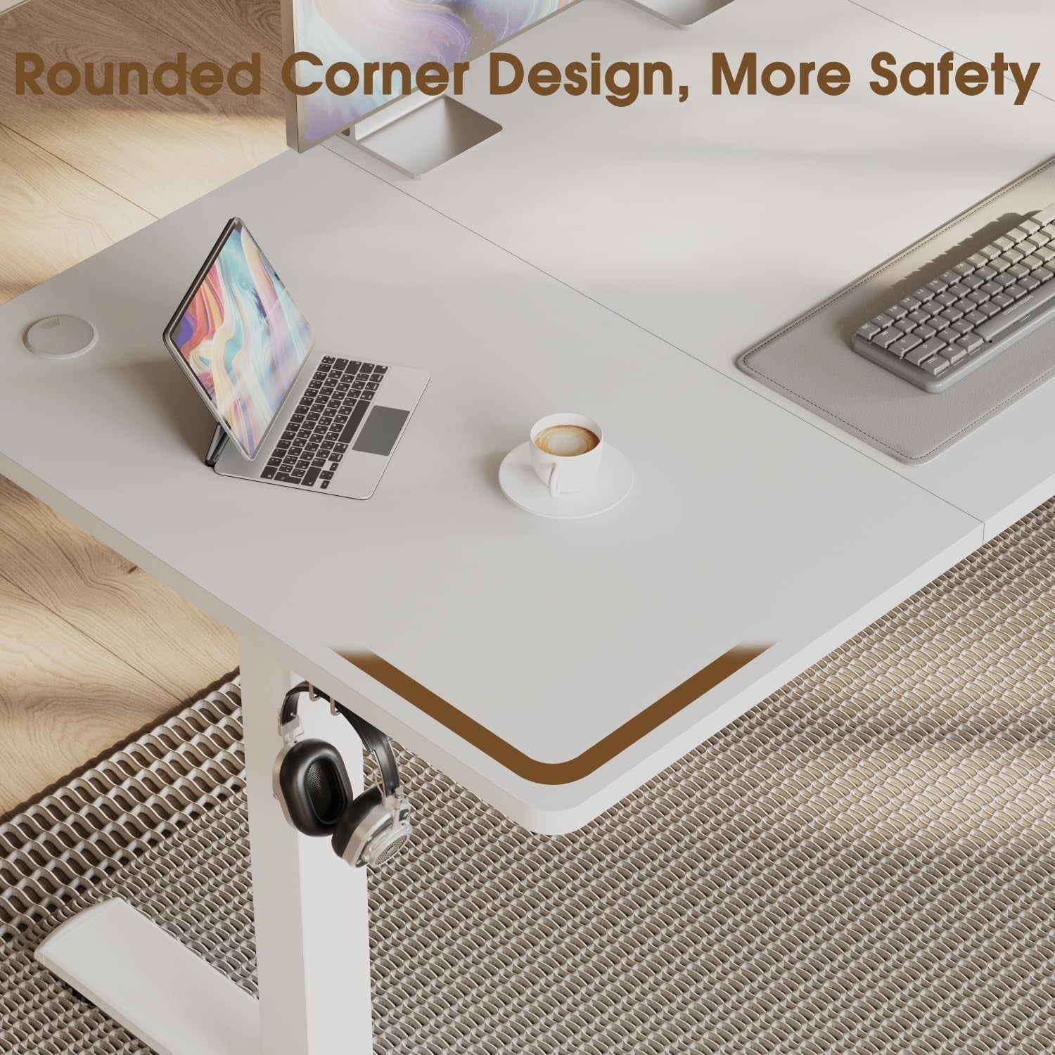 White Electric Standing Desk 160x70cm Adjustable Home Office Table