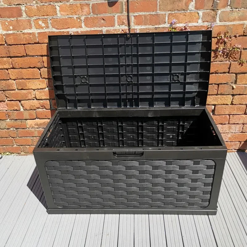 335L Outdoor Rattan Storage Box Bench Seat Black Waterproof Chest