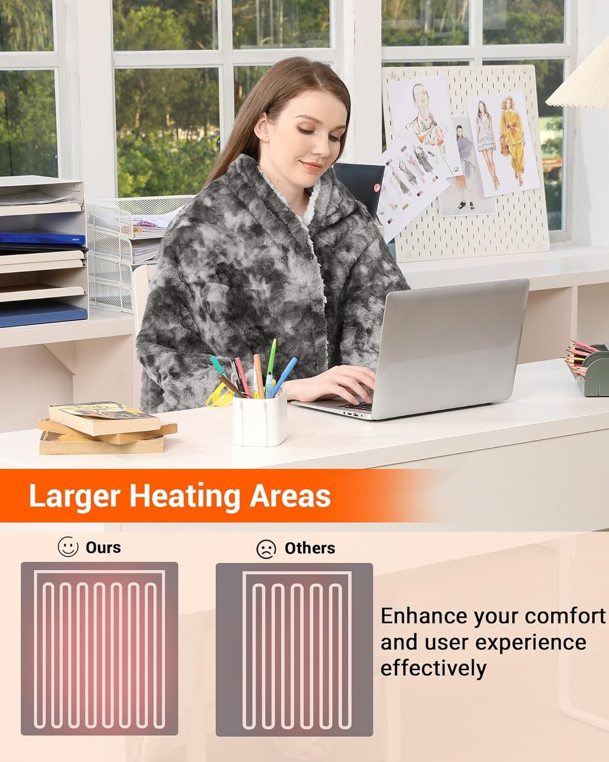 Electric Heated Throw Blanket 6 Heat Settings Auto Off Washable 130x160cm