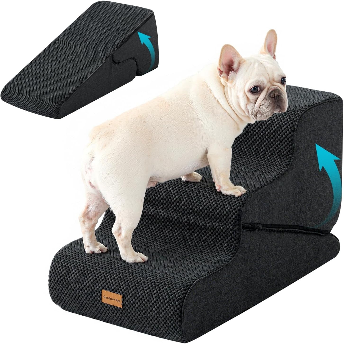 Adjustable 3 Step Dog Stairs Pet Ramp Non Slip Washable Black Grey