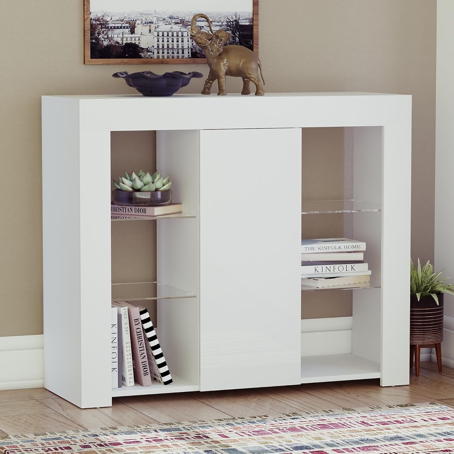 White LED Sideboard RGB Cabinet High Gloss Storage Unit Modern Display