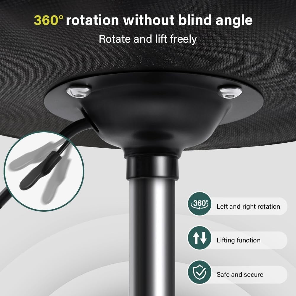Black Thick-Cushion Swivel Vanity Stool – Adjustable PU Leather Seat