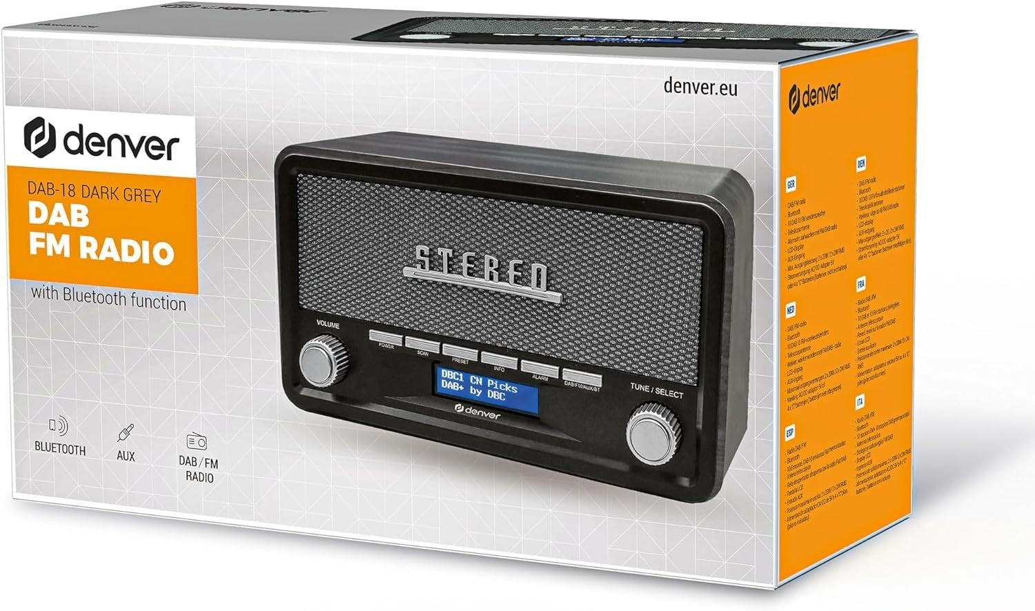 Vintage DAB/DAB+ FM Radio with Bluetooth, Clock & AUX – Grey Wood