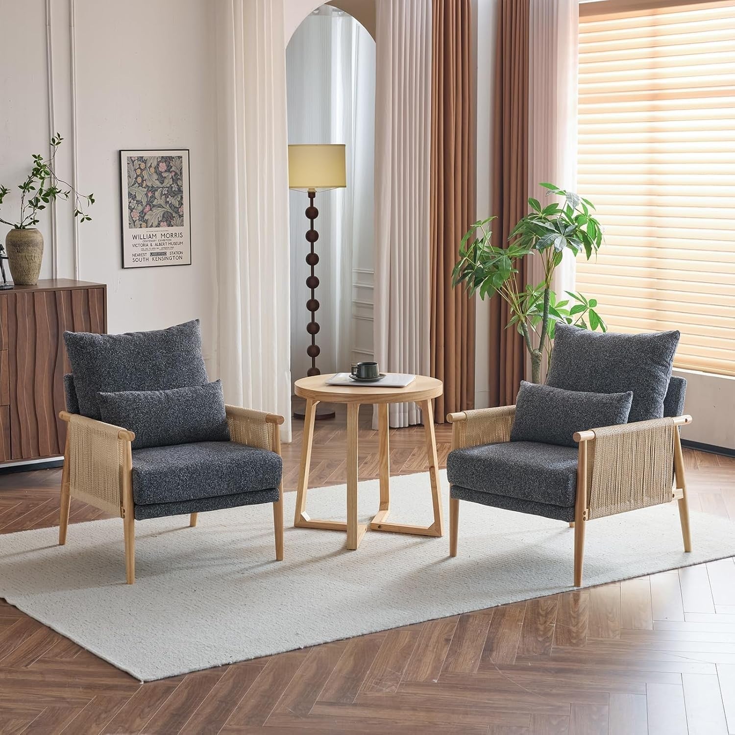 Rattan Accent Chair with Cushions, Modern Lounge Armchair for Living Room