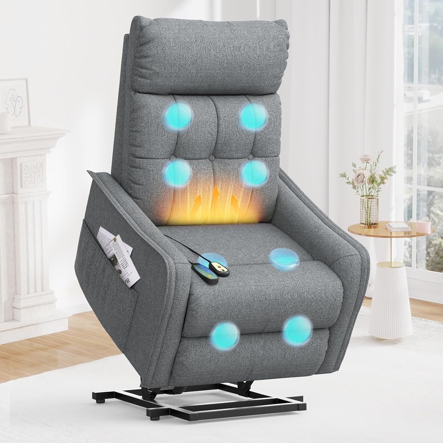 Grey Power Lift Recliner Chair Elderly Massage Heat Remote Controls Footrest