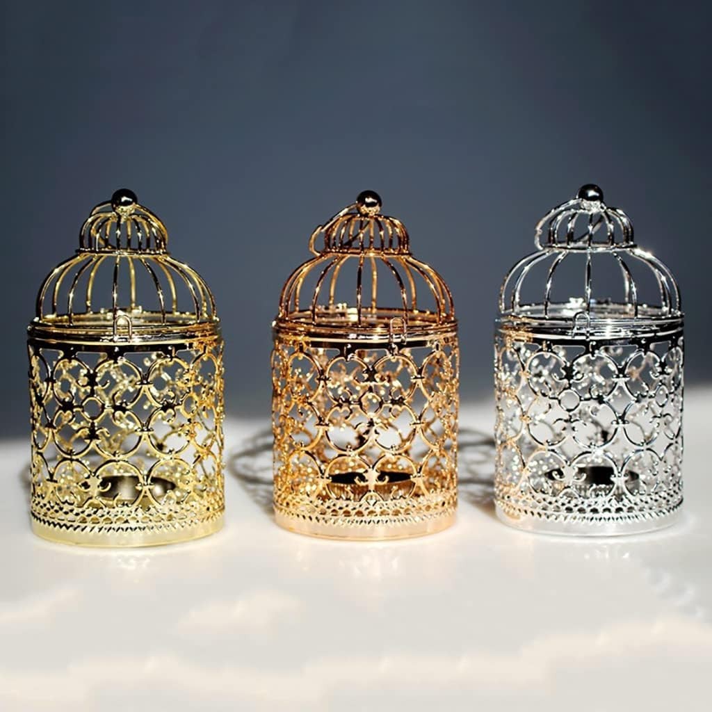 Decorative Hanging Lantern – Bird Cage Metal Candle Holder (A Rose Gold)