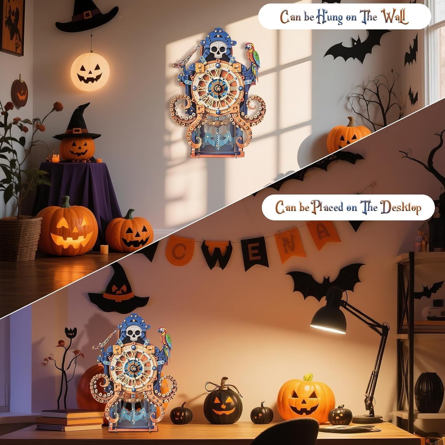 3D Octopus Puzzle Clock Wooden Mechanical Model Kit DIY Art Decor Gift