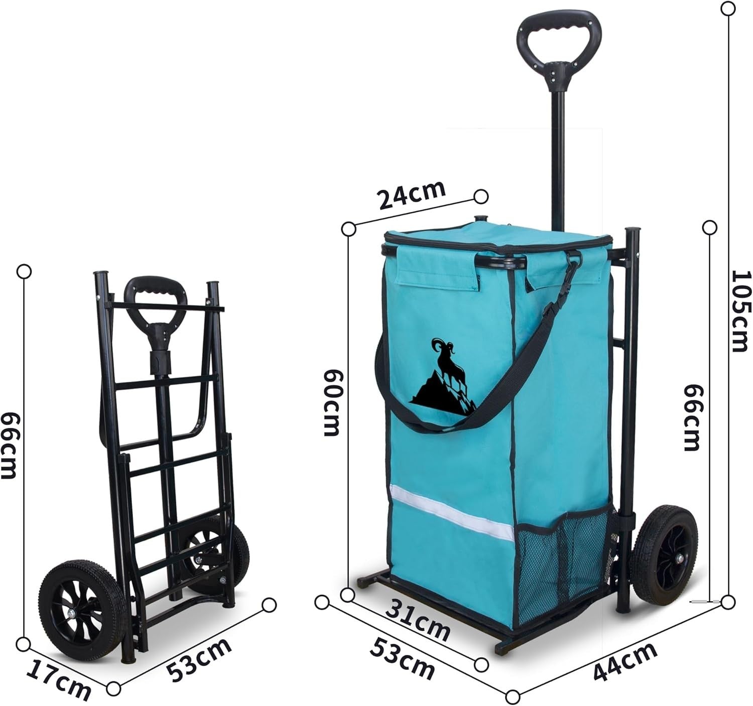 Foldable 45L Shopping Cart Trolley w/ Insulated Bag & 2 Wheels Turquoise