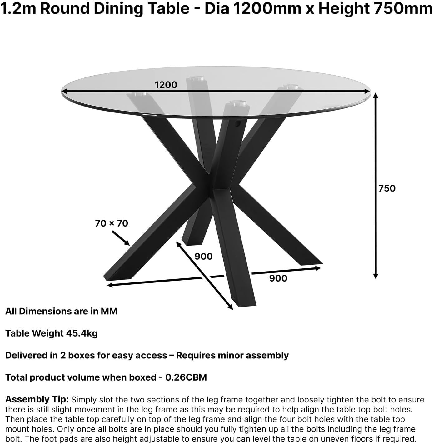 Round Glass Dining Table 120cm Modern Grey Starburst Metal Base