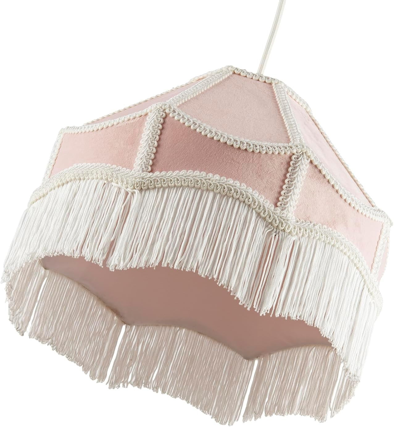 Victorian Empire Velvet Lampshade Blush Pink Tassel Pendant 30cm