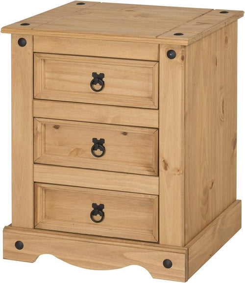 Rustic Pine 3 Drawer Bedside Table | Solid Wood Nightstand | Antique