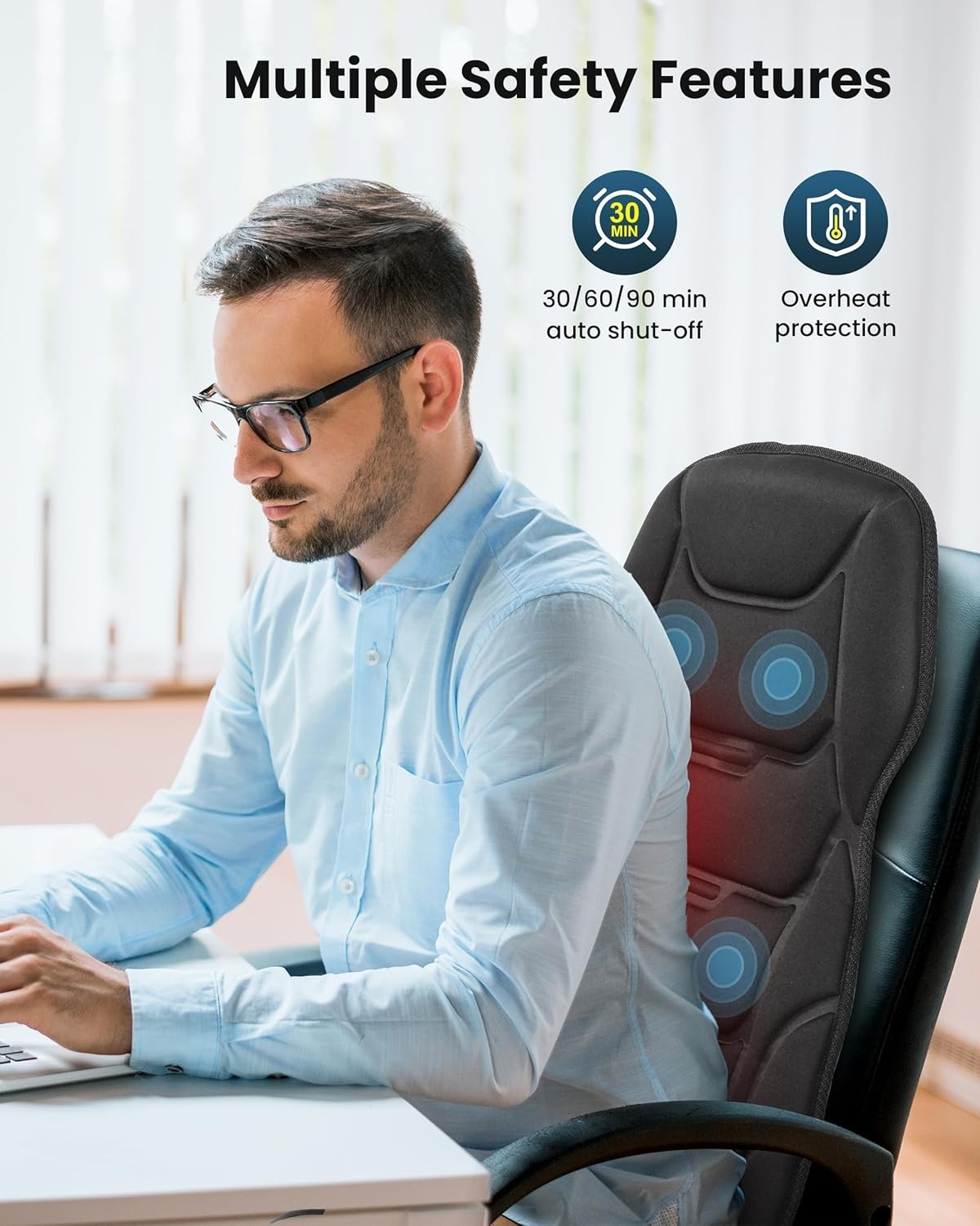 Vibration Back Massager Heat 8-Node Chair Cushion Pain Relief Home Office Pad