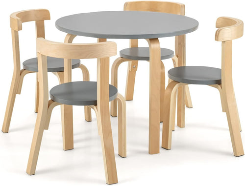 Kids 5-Piece Wooden Table & Chair Set with Ergonomic Chairs for Playroom