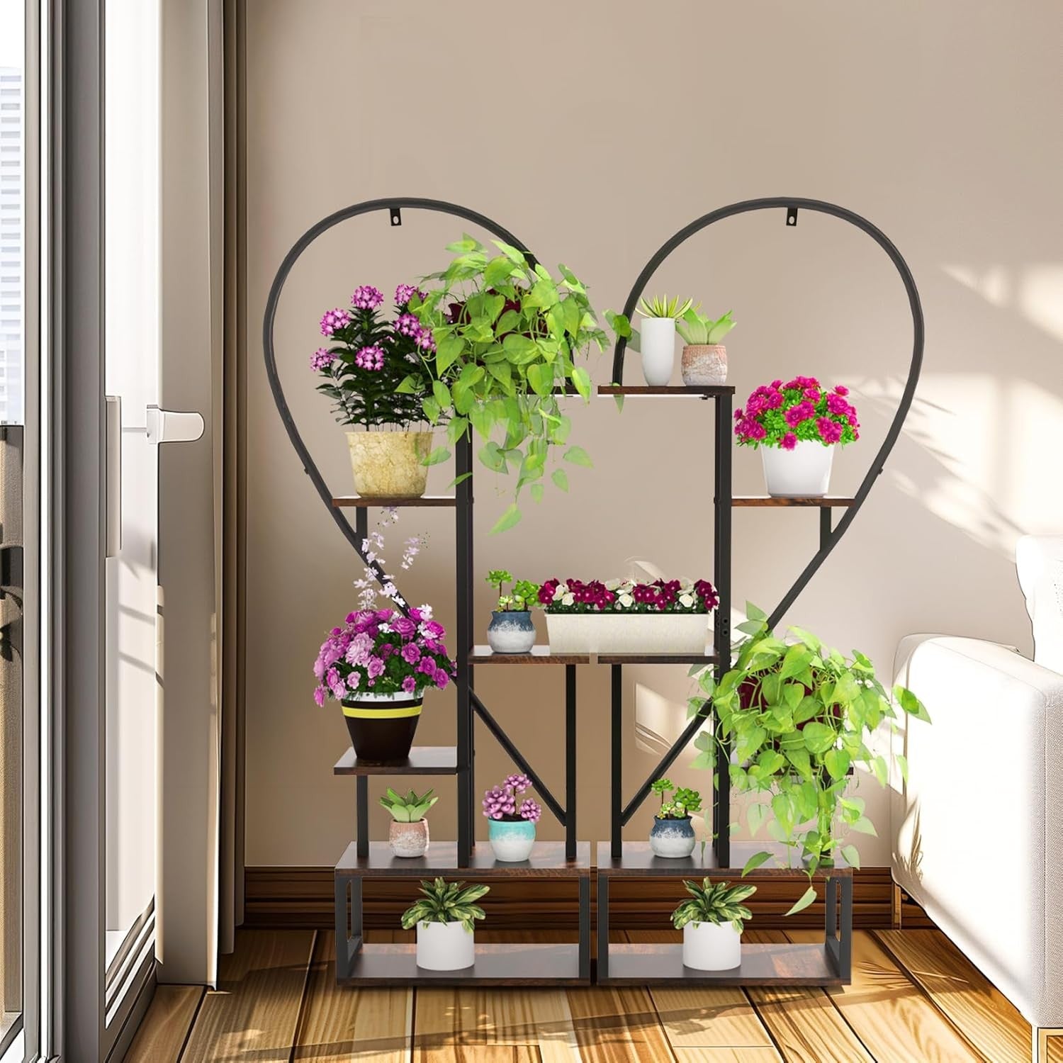 6 Tier Heart Shape Metal Plant Stand Indoor Outdoor Flower Shelf Rack 2 Pack