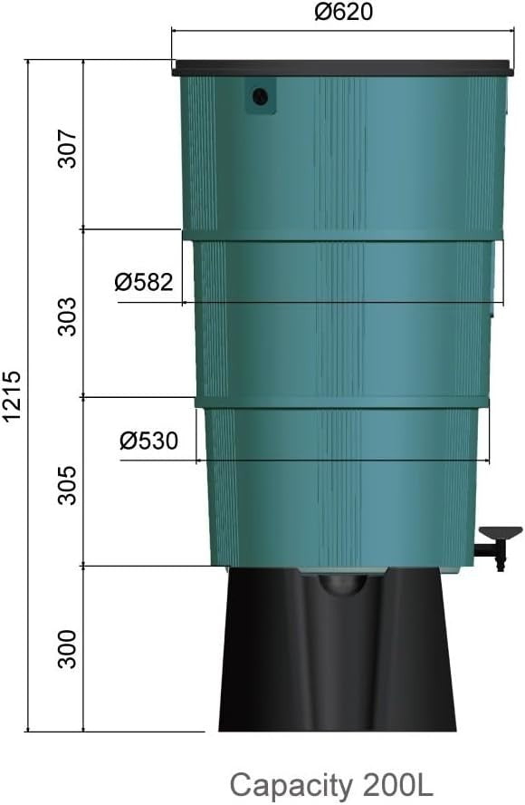200L Water Butt Kit Green HDPE Rainwater Tank Easy Install Sturdy Design