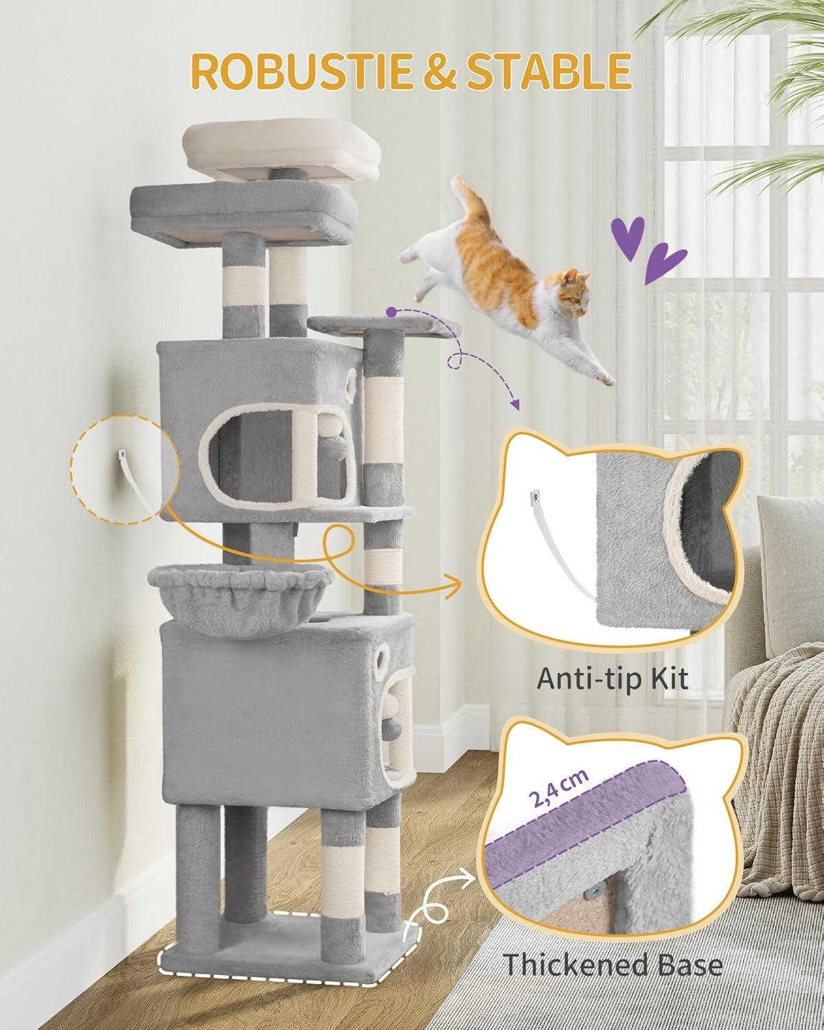 Cat Tree 159cm Tall Tower With Condo Scratching Posts Platforms Caves & Basket
