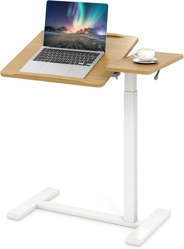 Mobile Laptop Table Height Adjustable C Shaped Desk with Wheels Natural 68x40cm