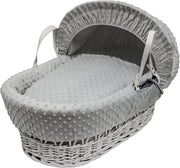 Embroided  Wicker Moses Basket Adjustable Hood Rocking Stand Dimple Grey