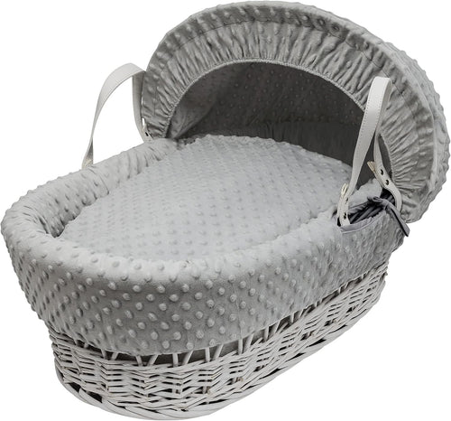 Embroided  Wicker Moses Basket Adjustable Hood Rocking Stand Dimple Grey